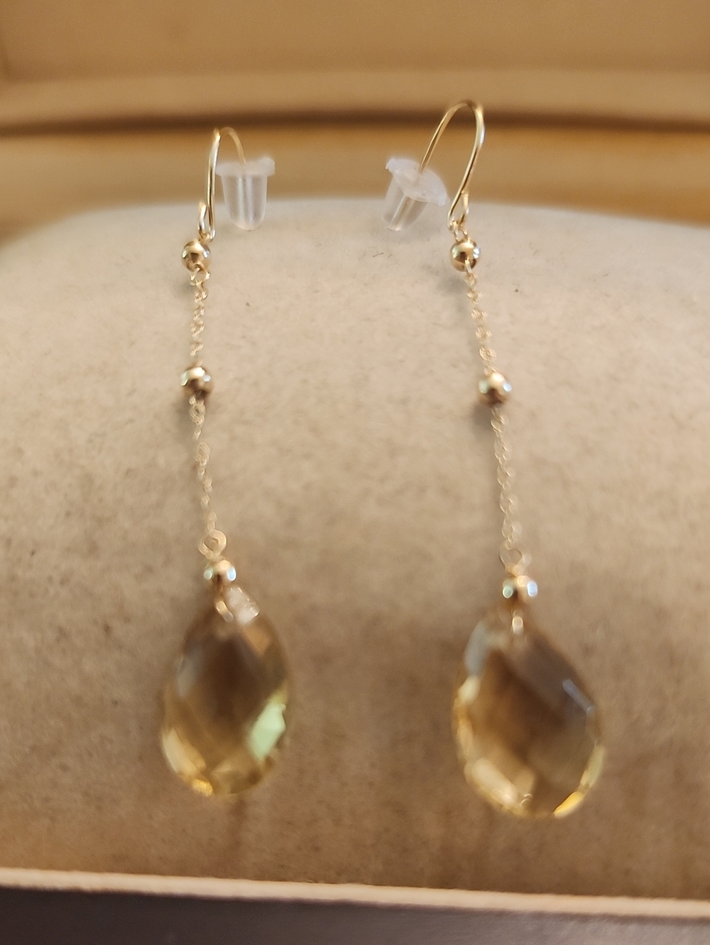 10kt  Deco Citrine drop earrings, 9ct gold, Briolette cut